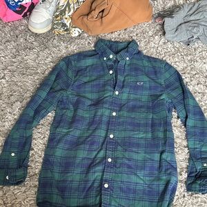 Vineyard Vines Navy and Forest Plaid Shirt